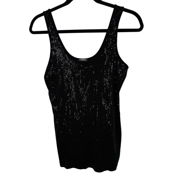 Express Sequin Tank Top Women size large Black Scoop neck Pullover - Picture 1 of 9